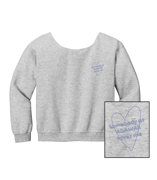 Girls Camp Somebody Loves Me Ringer Crewneck Sweatshirt